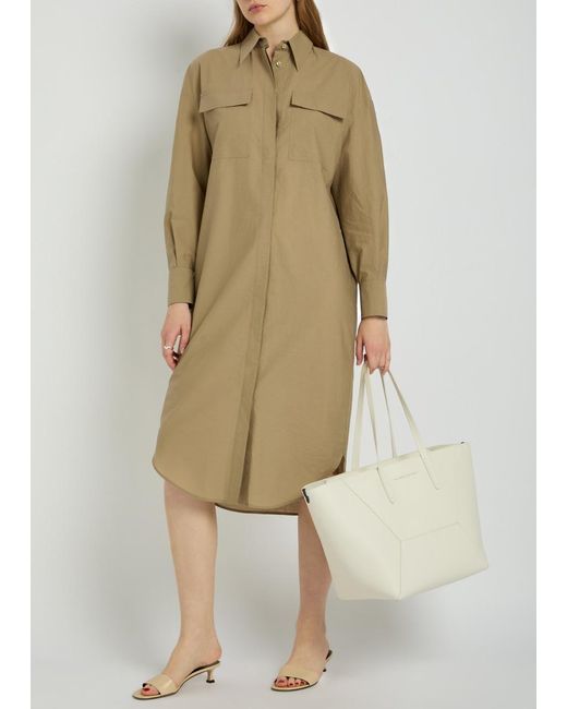 Brunello Cucinelli Natural Crinkled Cotton-Blend Midi Shirt Dress
