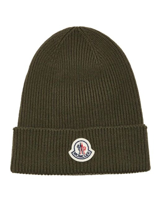 Moncler Green Ribbed Wool Beanie for men