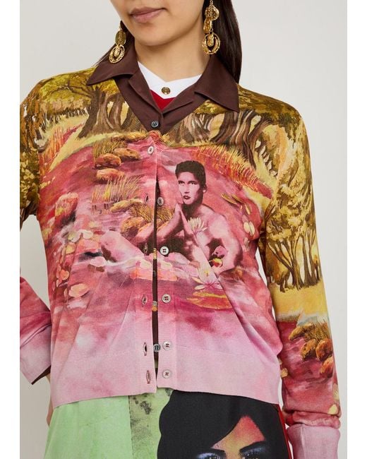 Versace Red Printed Silk Cardigan