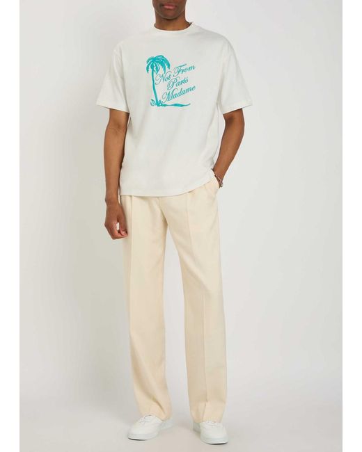 Drole de Monsieur Blue Slogan Palmiers Printed Cotton T-Shirt for men