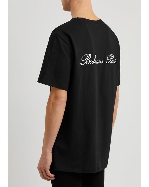 Balmain Black Logo-embroidered Cotton T-shirt for men