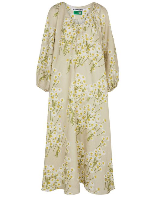 BERNADETTE Natural Georgette Floral-Print Linen Midi Dress