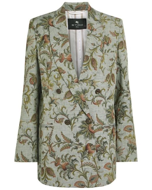 Etro Green Patterned Double-Breasted Woven Blazer