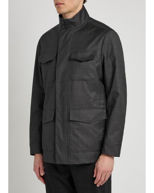 Canali Black Funnel-Neck Wool Jacket for men