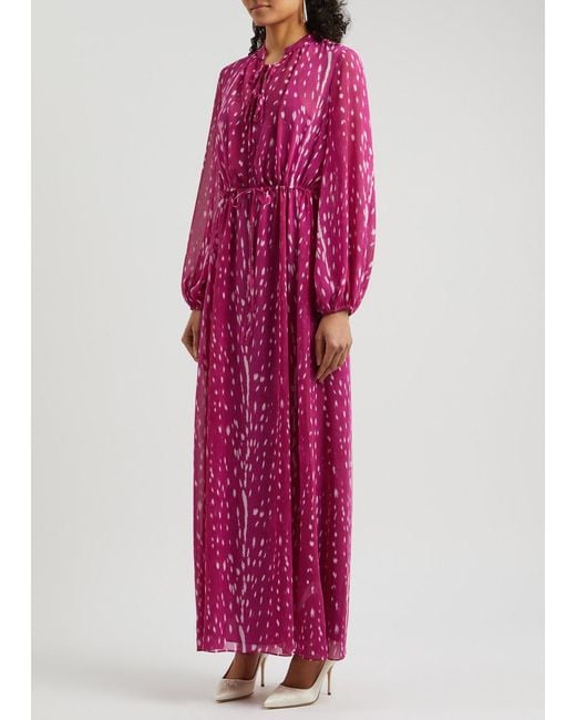 Diane von Furstenberg Red Fabien Printed Chiffon Maxi Dress