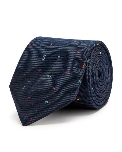 Paul Smith Blue Embroidered Silk Tie for men