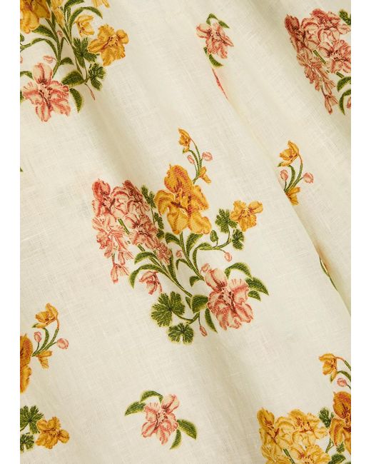 Agua Bendita Metallic Tota Floral-Print Linen Trousers