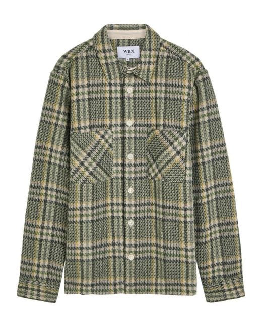 Wax London Green Whiting Checked Wool-Blend Overshirt for men