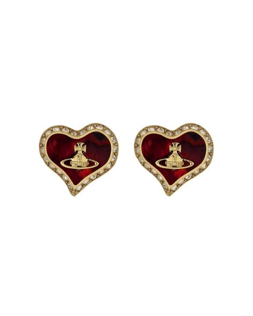 Vivienne Westwood Brown Petra Heart Crystal-Embellished Stud Earrings