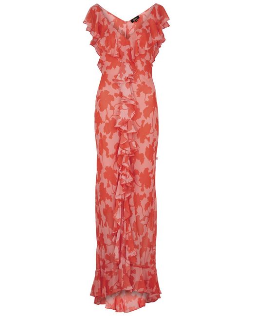 De La Vali Red Jolene Printed Chiffon Maxi Dress