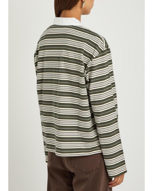 Rag & Bone Green Kelly Striped Cotton Polo Top