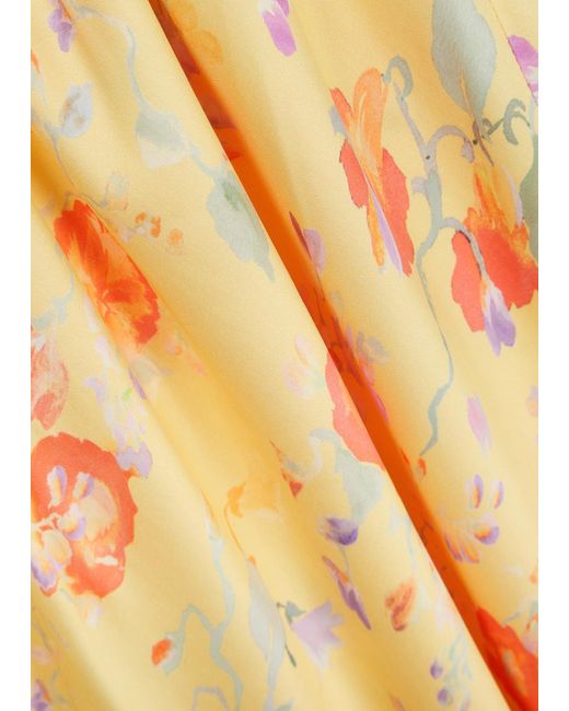 Rixo Metallic Bondi Floral-Print Satin Midi Slip Dress
