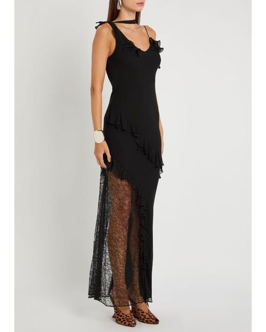 De La Vali Black Leste Lace-Embellished Georgette Maxi Dress