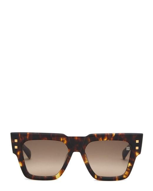 Balmain Brown B-Army Rectangle-Frame Sunglasses