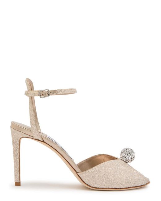 Jimmy Choo Natural Sacora 85 Glitter Metallic Leather Sandals