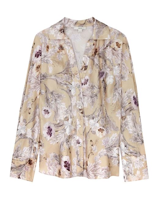 Vince Natural Floral-Print Silk-Satin Shirt