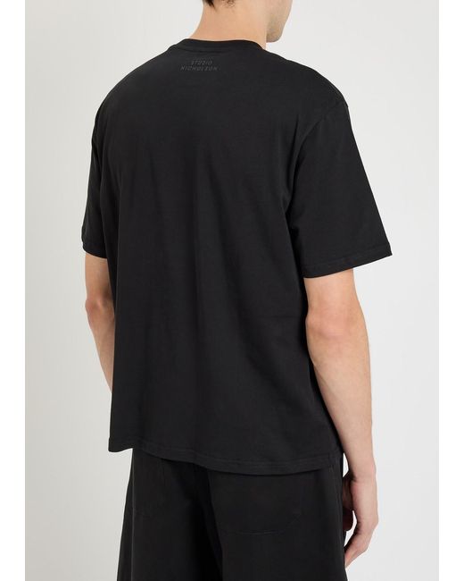 Studio Nicholson Black Branded Cotton T-Shirt for men