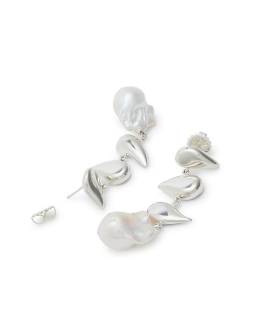 Agmes White Flora Pearl-Embellished Sterling Drop Earrings