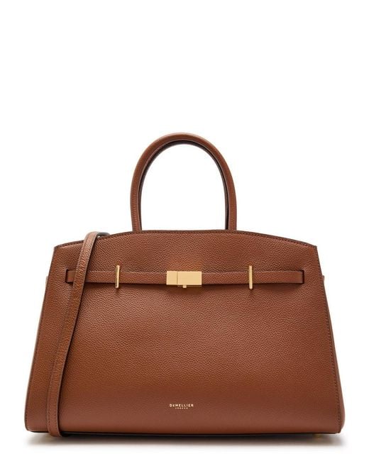 DeMellier London Brown The Hudson Midi Grained Leather Top Handle Bag