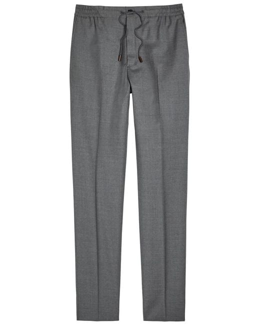 Slowear Gray Drawstring Tapered-Leg Wool Trousers for men