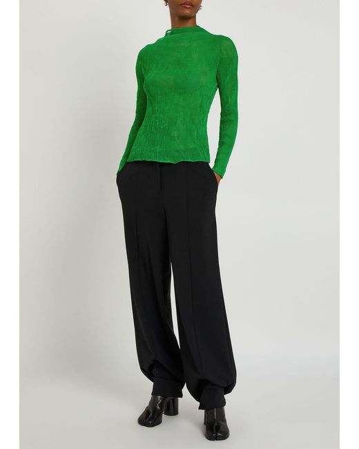 Issey Miyake Green Pleated Chiffon Top