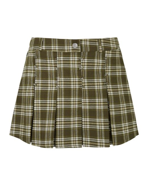 CANNARI CONCEPT Green Checked Pleated Cotton Mini Skirt