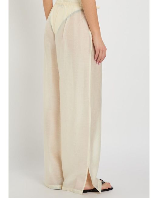 SOLAQUA Natural Giulia Embroidered Wide-Leg Trousers