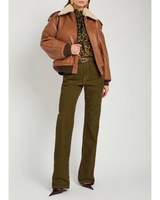 Saint Laurent Brown Detachable-Collar Shearling And Leather Jacket