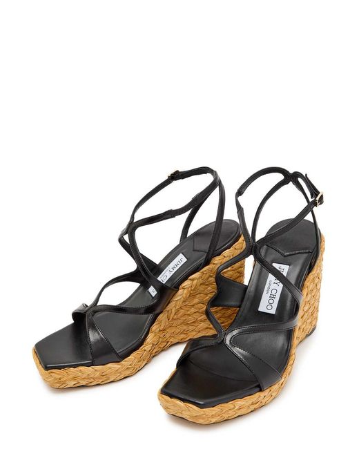 Jimmy Choo Metallic Ayla 110 Leather Espadrille Wedge Sandals