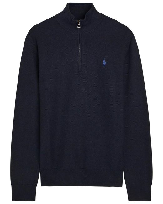 Polo Ralph Lauren Blue Half-Zip Cotton-Knit Jumper for men