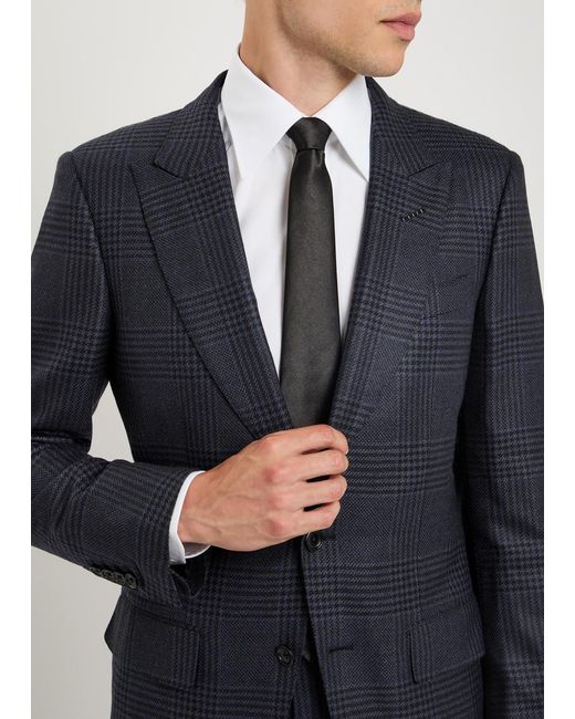Tom Ford Blue Houndstooth Wool Blazer for men