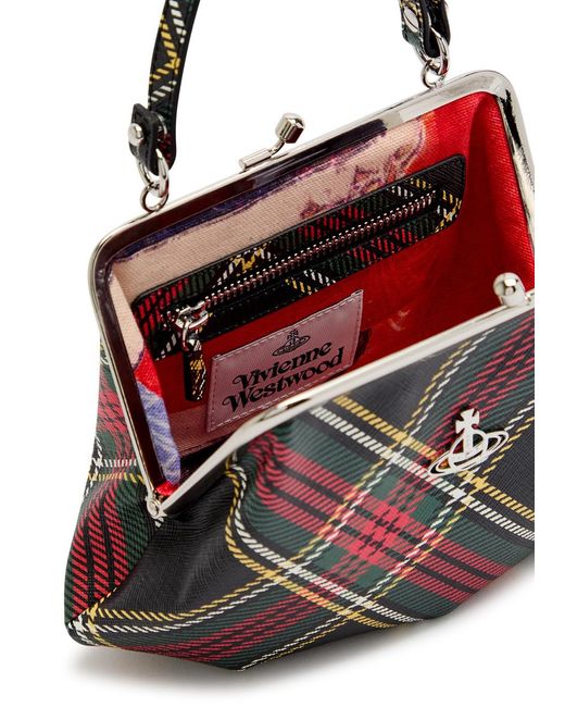 Vivienne Westwood Black Granny Frame Tartan Faux Leather Top Handle Bag