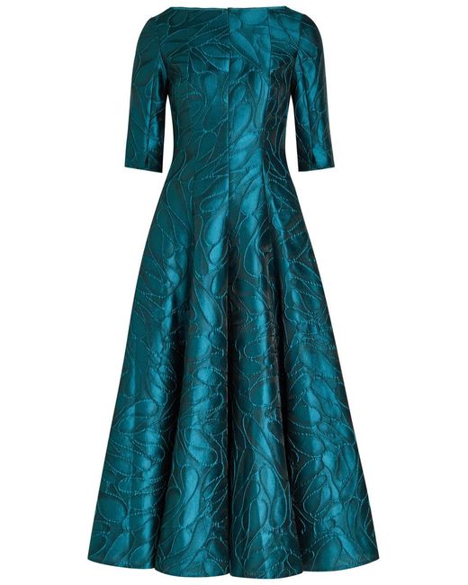 Talbot Runhof Blue Patterned-Jacquard Woven Midi Dress