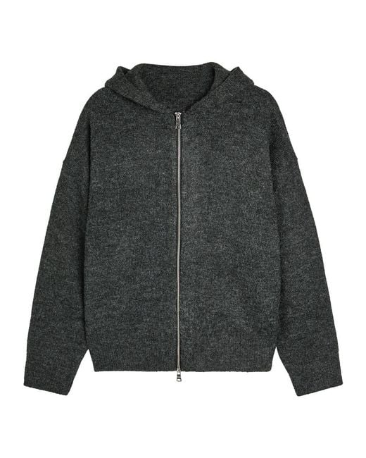 MKI Miyuki-Zoku Gray Logo-Embroidered Hooded Brushed Knit Jumper for men