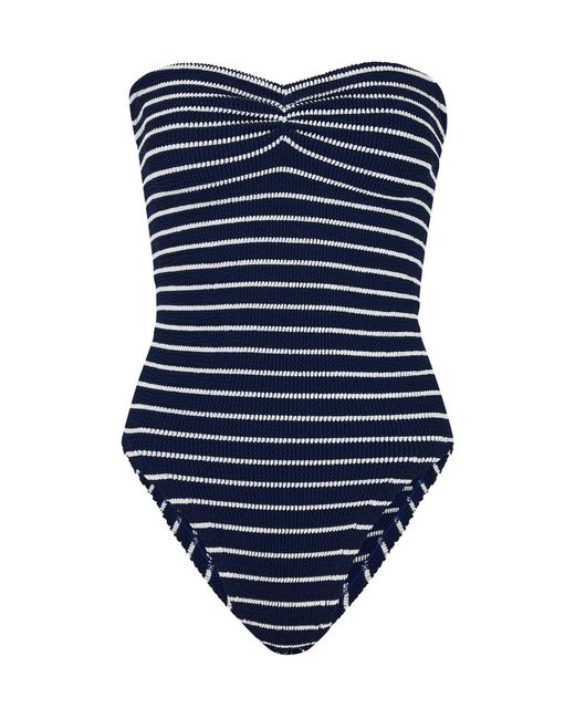Hunza G Blue Brooke Striped Seersucker Swimsuit