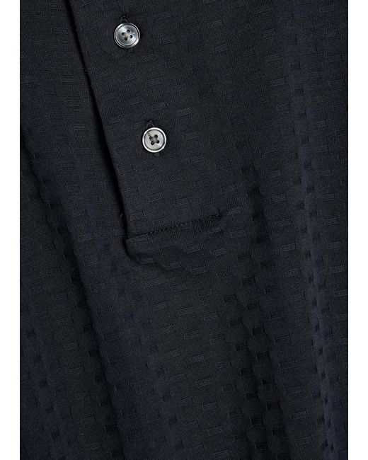 Emporio Armani Black Jacquard Logo-Embroidered Cotton Polo Shirt for men