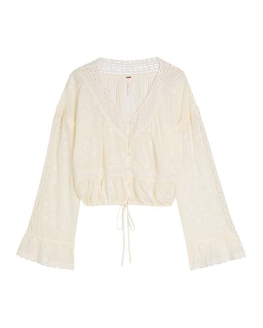 Free People White Sweet Love Floral-Embroidered Cotton Blouse
