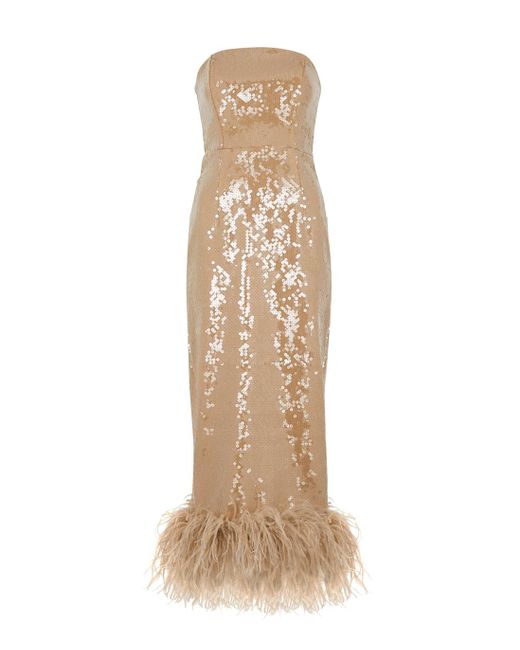 16Arlington Natural 16arlington Minelli Feather-trimmed Sequin Dress