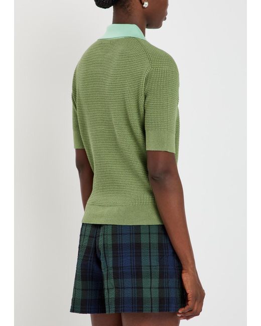 J.W. Anderson Green Waffle-Knit Cotton-Blend Polo Shirt
