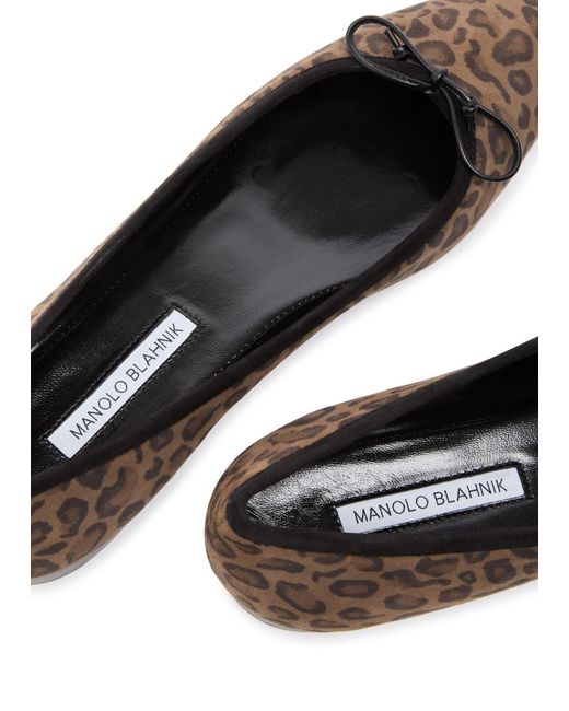 Manolo Blahnik White Veralli-Print Suede Ballet Flat