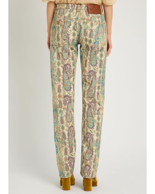 Etro Green Patterned Straight-Leg Jeans