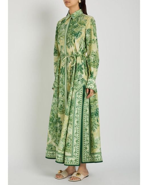 ALÉMAIS Green Sara Printed Cotton And Silk-Blend Midi Shirt Dress