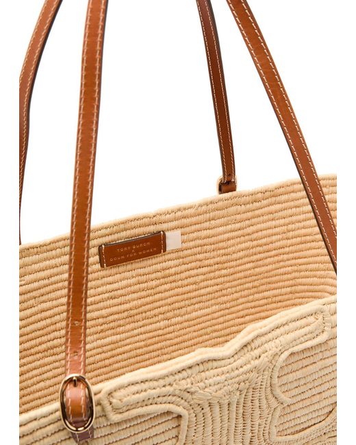 Tory Burch Natural Ella Large Logo-Embroidered Raffia Tote Bag