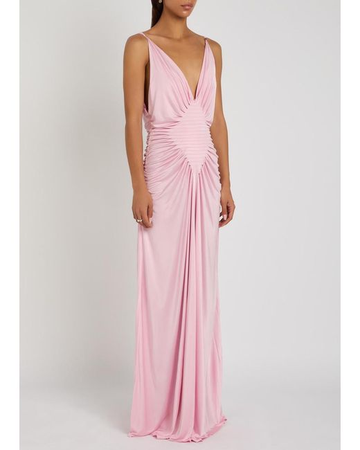 Versace Pink Draped Satin-Jersey Gown