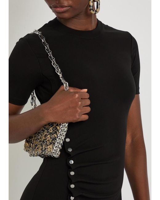 Rabanne Black Gathered Asymmetric Stretch-Jersey Midi Dress