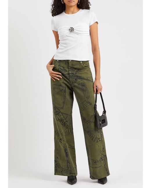 Blumarine Green Printed Wide-leg Jeans