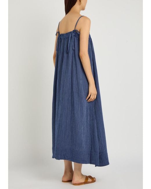 Eileen Fisher Blue Striped Cotton Midi Dress