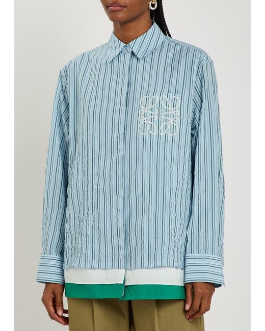 Loewe Blue Striped Logo Cotton-Blend Shirt