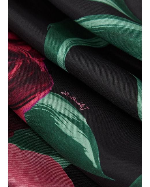 LaDoubleJ Green Make An Exit Floral-Print Silk-Twill Top