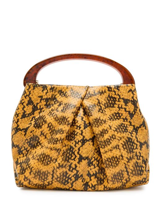 Dries Van Noten Metallic Crisp Snake-Effect Leather Top Handle Bag
